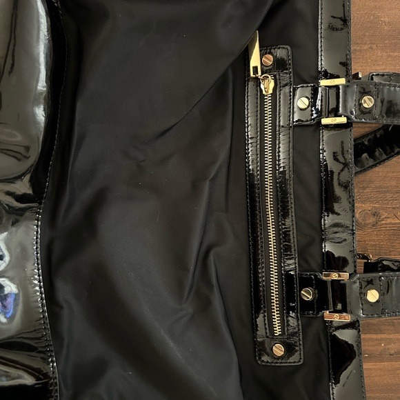 Tory Burch patent & canvas diaper bag double handles adjust shoulder cloth strap - Picture 4 of 7